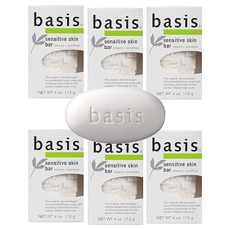 Basis Sensitive Skin Bar Soap Body Wash Bar Cleans And Soothes With Chamomile And Aloe Vera 4 Oz Bar Soap Pack Of 6 Beauty Amazon Com