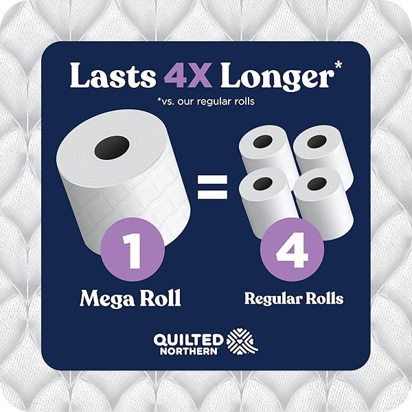 QUILTED NORTHERN ULTRA PLUSH TOILET PAPER, 6 MEGA ROLLS = 24 REGULAR ROLLS, 3X THICKER*, 3 PLY SOFT TOILET TISSUE
