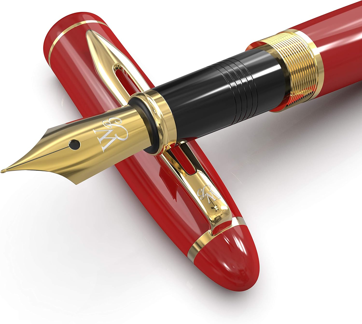 Wordsworth & Black Majesti Fountain Pen-(Red), Luxury Case, 24K Gold Finish; 18K Gilded Medium Nib- Ink Cartridges