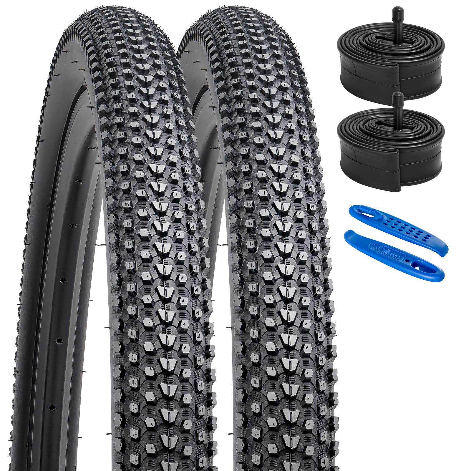 YunSCM 2-PCS 24" Bike Tyres 24x1.95 tire 50-507 and 2-PCS 24" Bike Tubes Schrader Valve AV32mm Compatible with, 24x1.85 24x1.90 24x1.95 24x2.0 MTB/Off Road Bike Bicycle Tyres and Tubes