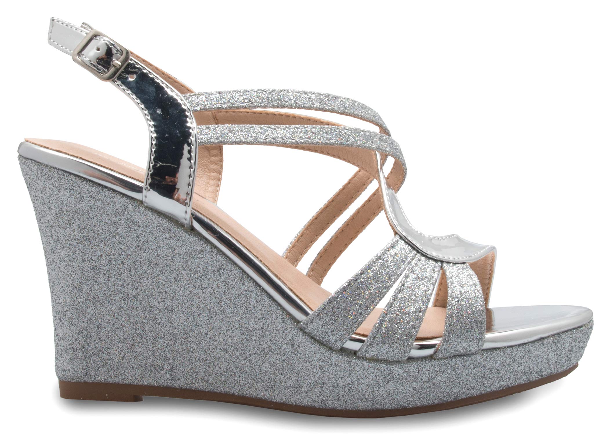 Olivia K Women's Sexy Strappy Platform Wedge Glitter Sandals - Image 6