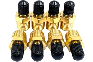 BSTENKY 8Pcs Brass 1/4" NPT Schrader Valve with Standard Core and Sealing Caps