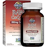 Garden of Life CoQ10 200mg, Vegetarian Omega 3 6 9 Supplement Raw Co Q 10 Chia Seed Oil, Whole Food Nutrition with Antioxidant Support, Coenzyme q10 Supplement for Heart Health, 60 Capsules