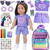 18 Inch Girl Doll Clothes and Accessories School Supplies Playset with Clothes,School Bags, Sunglasses, Pencils, Pencil Sharp