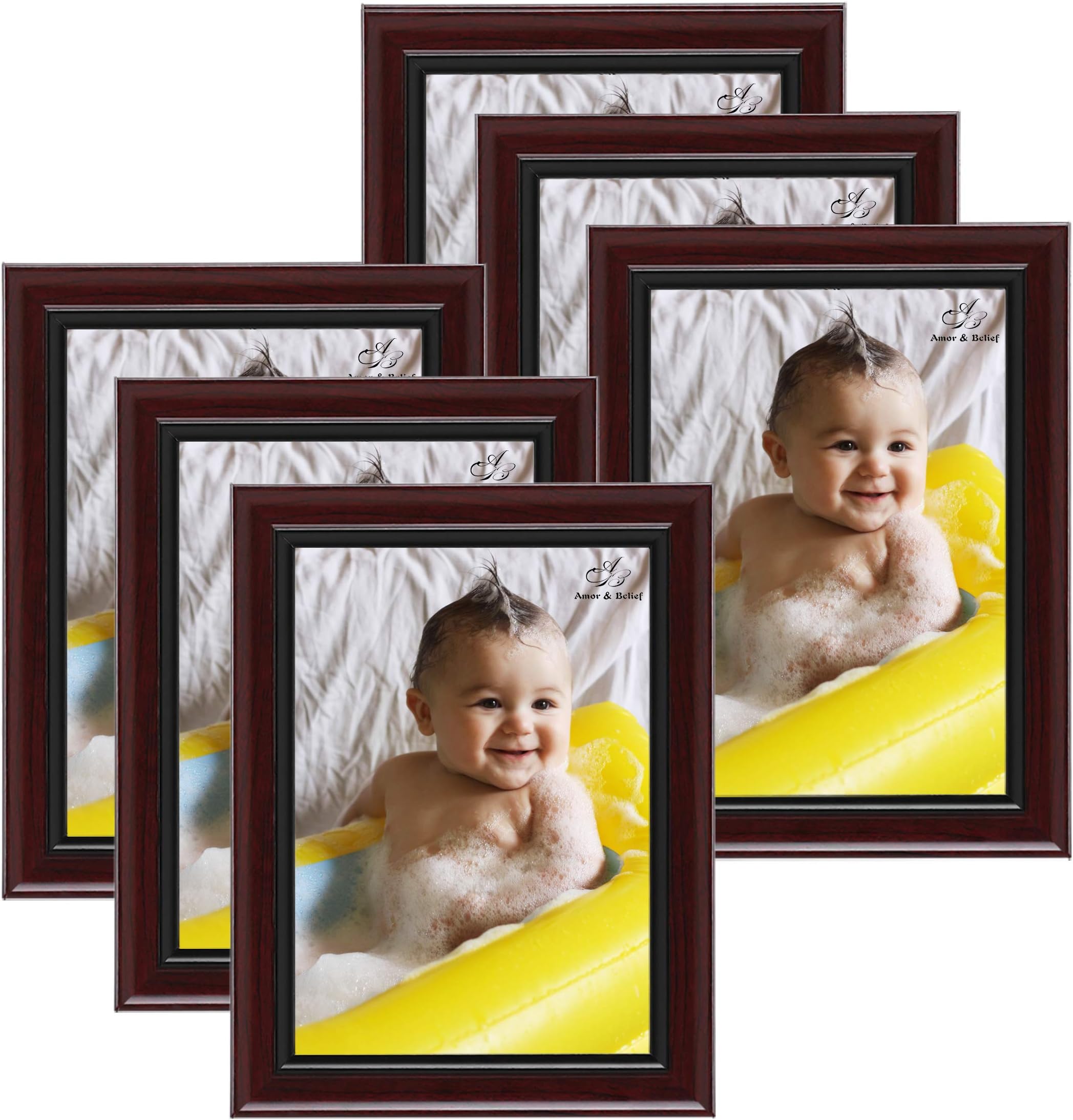 Amistad Mahogany 5x7 Collage Picture Frame 6 Pack, Gallery Frames, Ideal for Baby/Wedding/Travel/Pet Photo