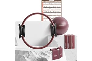 PhysKcal Pilates Kit, 15-Inch Pilates Ring with 1x Core Ball, 3X Resistant Loops and 2X Flex Bands, Home Pilates on Mat Essential Kit