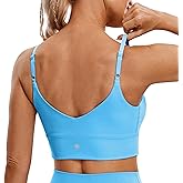 CRZ YOGA Adjustable Longline Sports Bra for Women - V Back Wireless Workout Padded Yoga Camisole Cropped Tank Tops