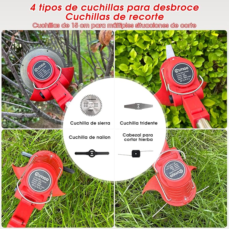 Desbrozadora a batería, desbrozadora eléctrica a batería, Equipada con 2 baterías y 4 Cuchillas, cortacésped Plegable de 800 W, Adecuado para Cortar el césped de Jardines y arbustos
