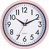 Pink Wall Clock 8" Silent Non-Ticking Quality Quartz Battery Operated Round Clock for Kitchen/Classroom/Nursery Room/Kids/Gir