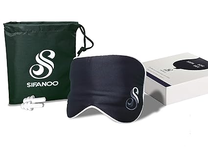 SIFANOO Antifaz para dormir, máscara para dormir en seda negra y plateada bordada, máscara