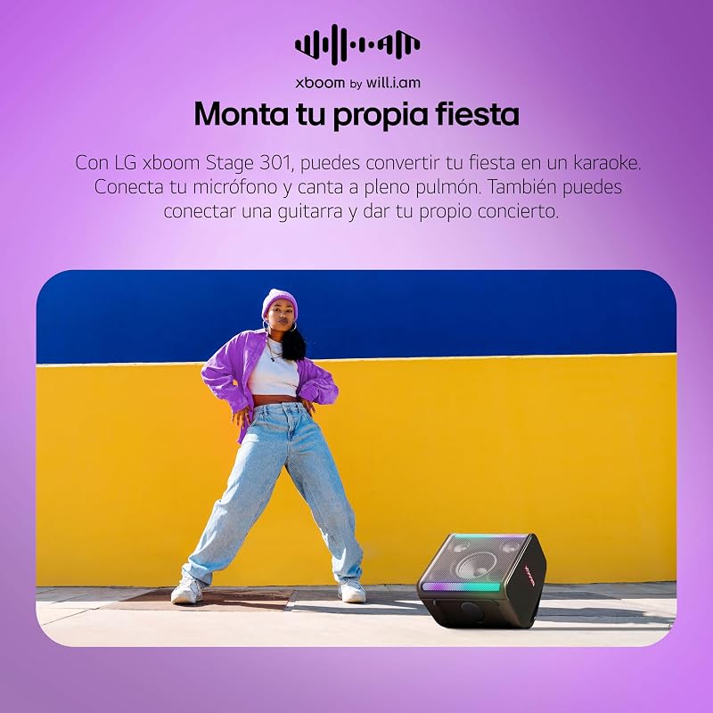 LG xboom Stage301, Altifalante Bluetooth, Alta Potência, Portátil, Funções DJ, Karaoke, com Luzes LED Variáveis, Ampla Conectividade, Som Absoluto