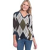 MULTIPLES Women's Quarters Sleeves Three-Button Overlapped Front V-Neck Hi-Low Hem Top