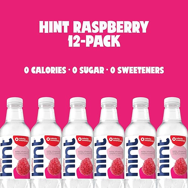 HINT BOTTLED WATER, RASPBERRY – PURIFIED FLAVORED WATER BEVERAGES WITH ZERO CALORIES, NATURAL FLAVORS, AND SUGAR FREE – 16 FL OZ (PACK OF 12)