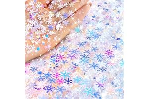 BSRESIN Christmas Snowflakes Confetti Decorations, 2000pcs/50g Iridescent Heart Confetti Glitter Snowflake Sequins for Xmas Winter Wonderland Party Home Table Decorations Supplies