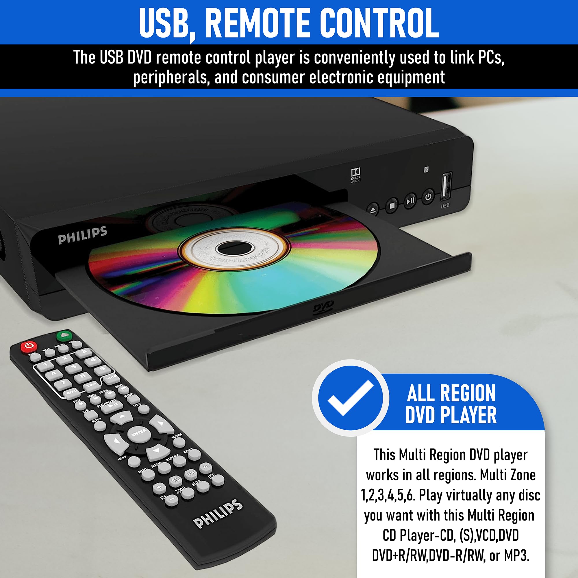 Philips DVD Players For TV Plays All Regions DVD Player For Smart TV