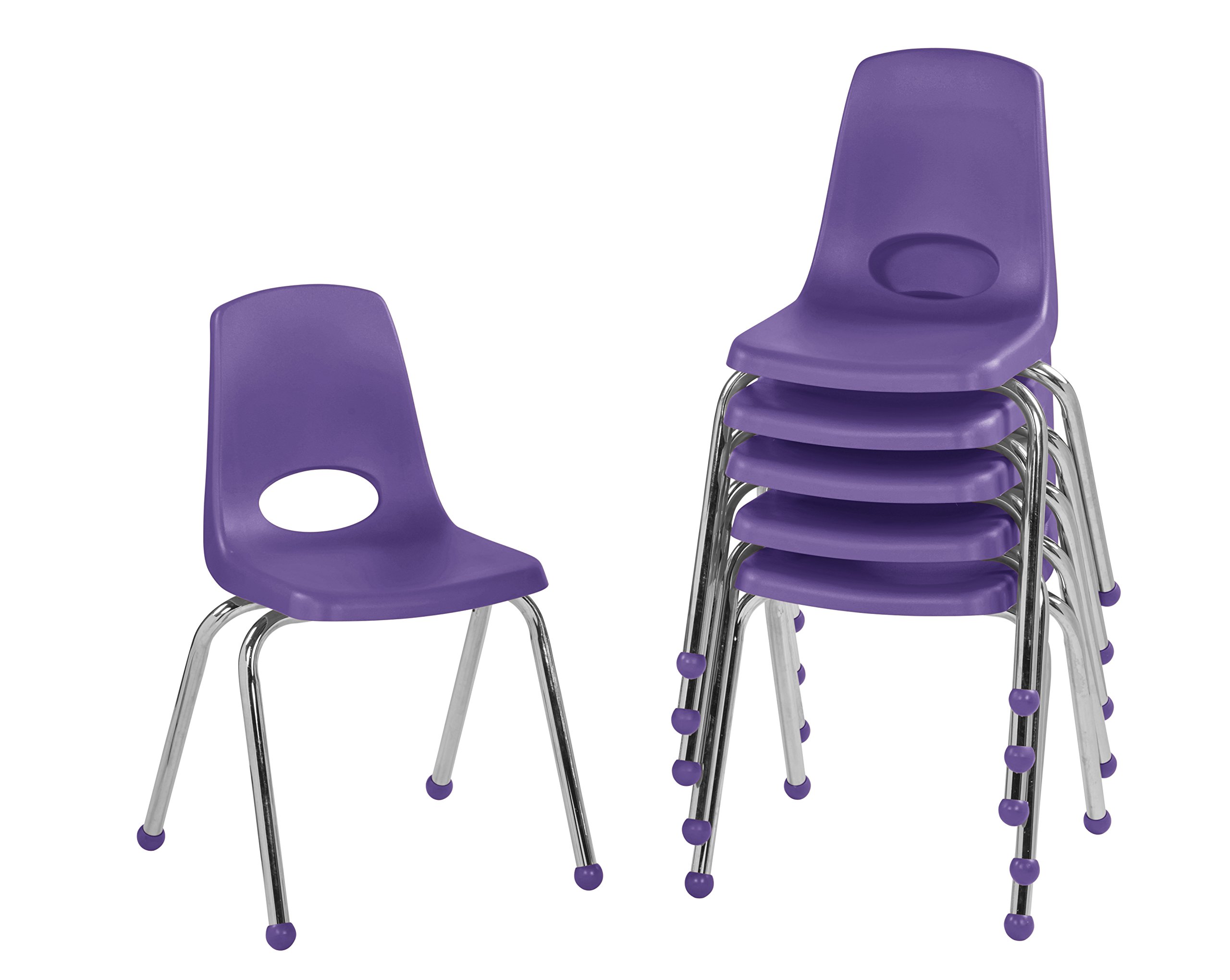 ECR4Kids 16" School Stack Chair, Chrome Legs with Ball Glides, Purple (6-Pack)