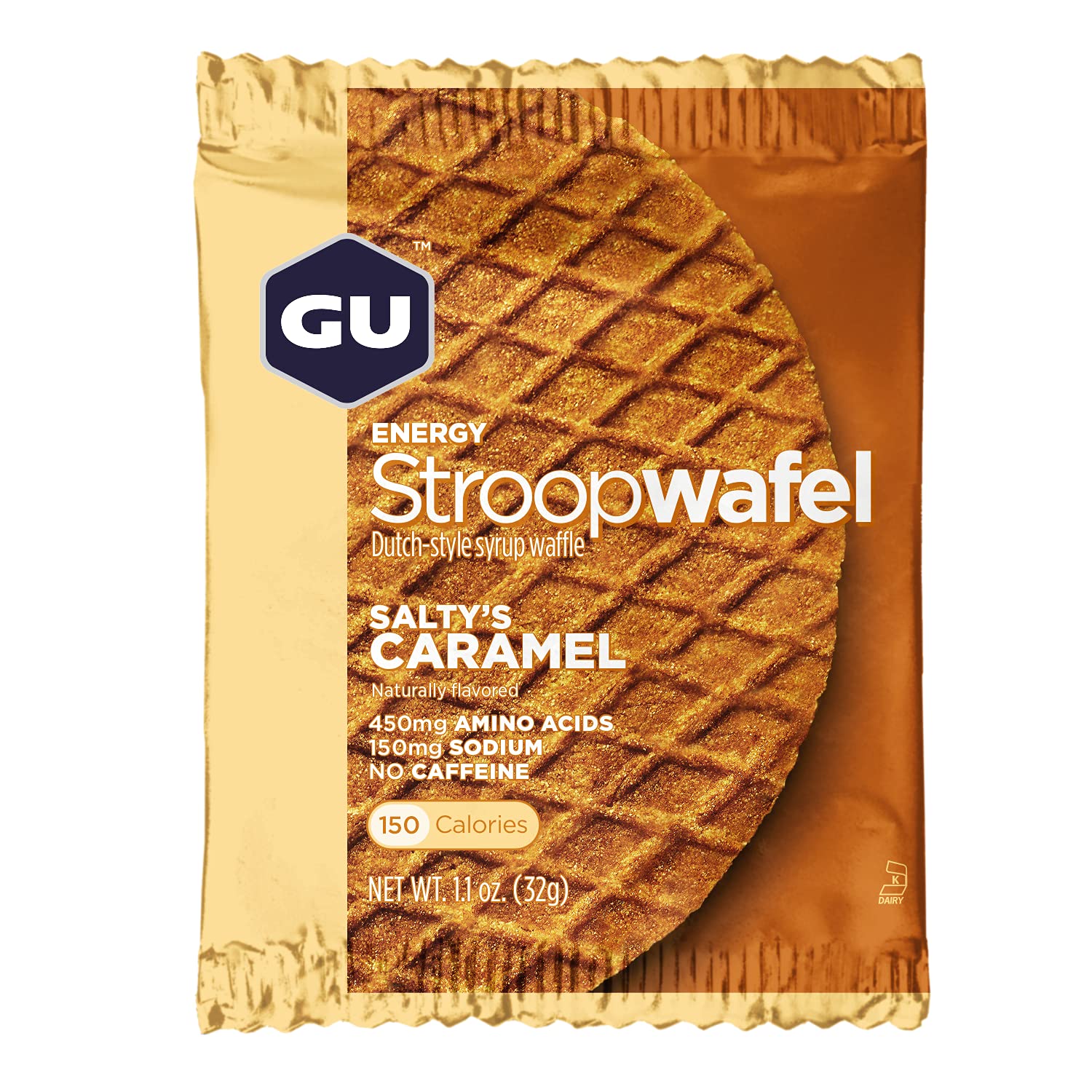GU Energy Stroopwafels, Salty's Caramel 16 Pack - Dutch Syrup Waffle with Carbs, Amino Acids & Electrolytes - High Energy Snacks for Hiking, Running & Cycling