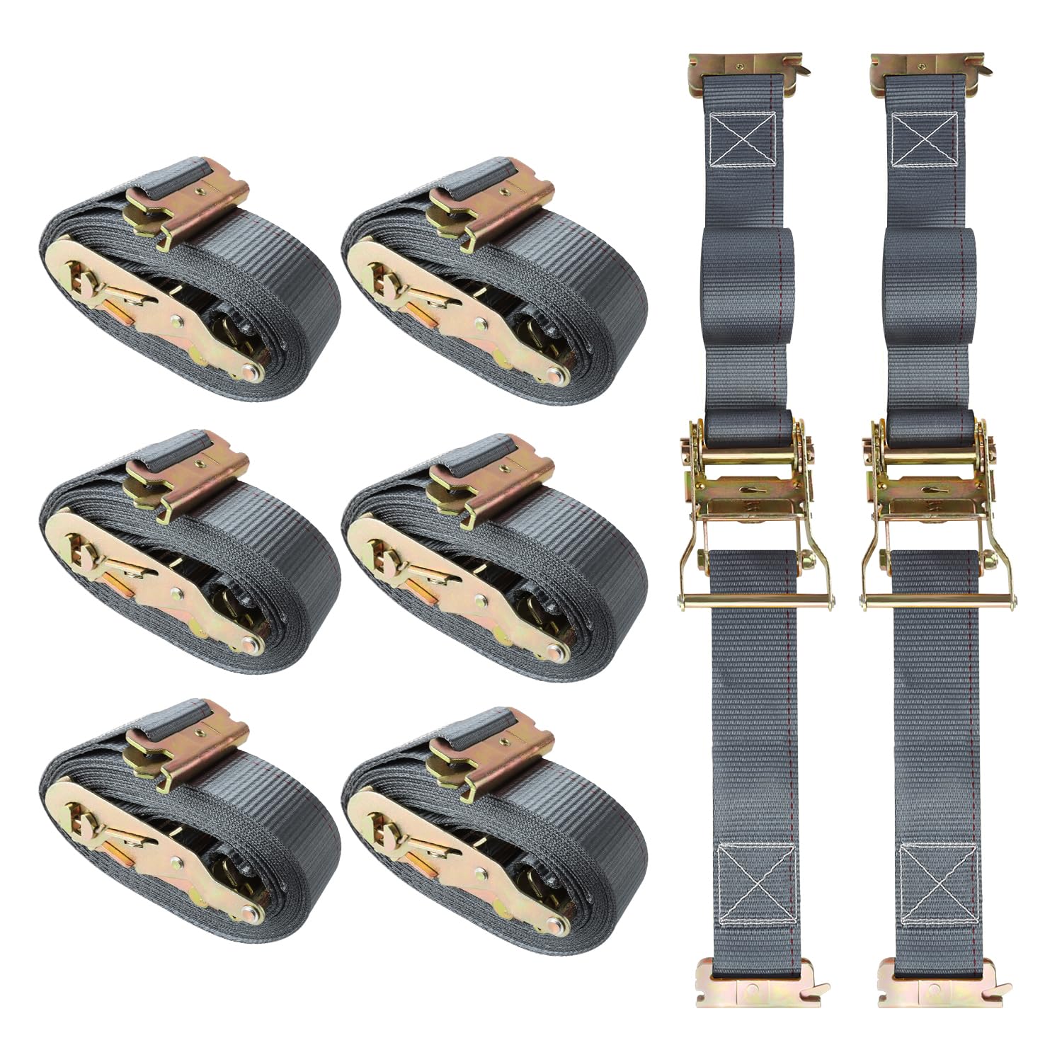 Photo 1 of **HEAVY** Autofonder 2" x16' E-Track Ratchet Tie Downs 8Pack (4,500lb Break Strength), Heavy Duty Truck Trailer Motorcycle Straps | Weather-Resistant & Anti-Slip Hooks for Safe Cargo Transport(Gray)