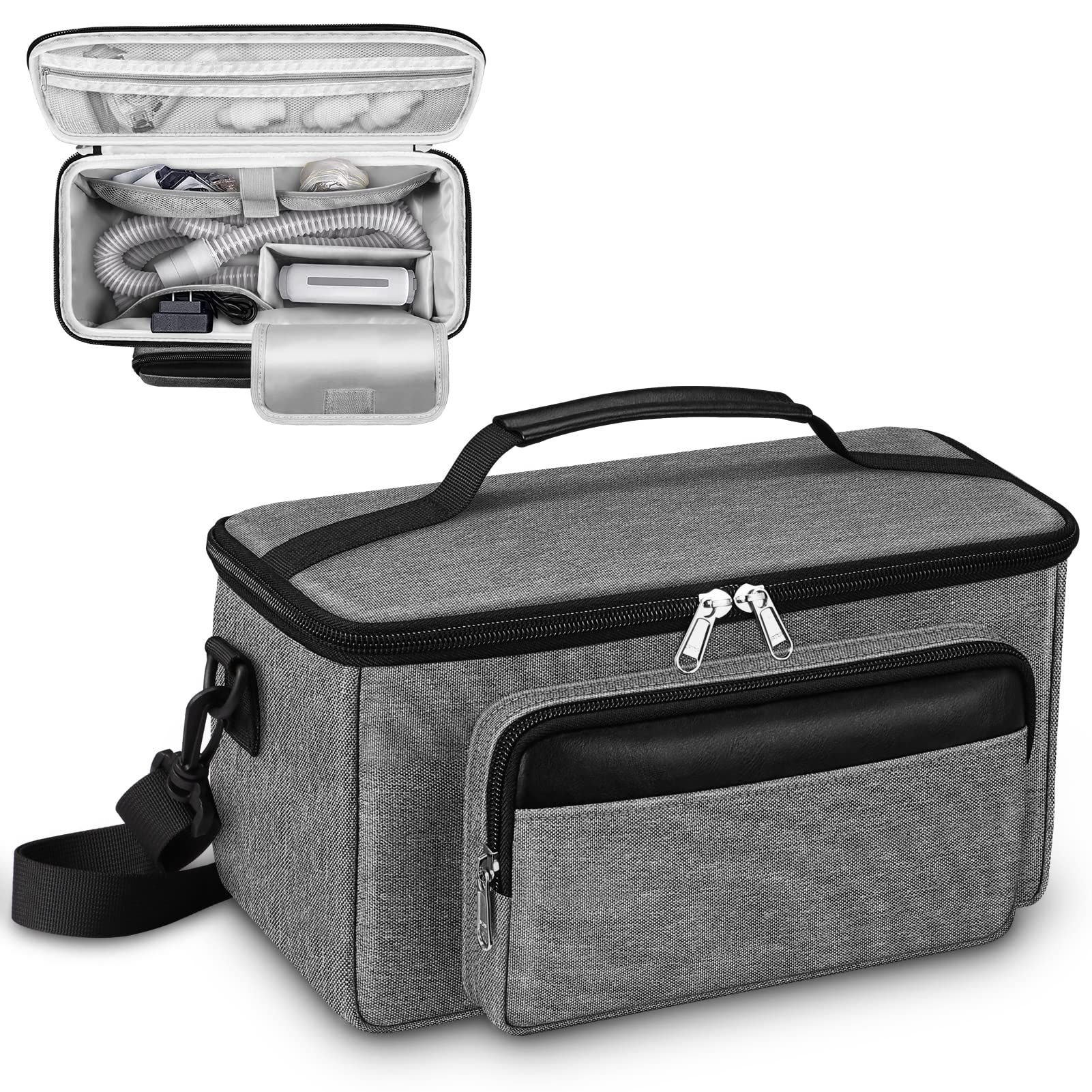 Travel Carrying Bag for ResMed AirMini CPAP Machine and Accessories, Portable CPAP Equipment and Supplies Storage Bag with Shoulder Strap, Organizer Carrying Case with Luggage Strip (Gray)