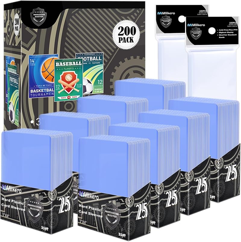Mlikero 400 Pcs Card Sleeves 3x4 Hard & 2.6x3.6 Soft 200+200 MTG Football