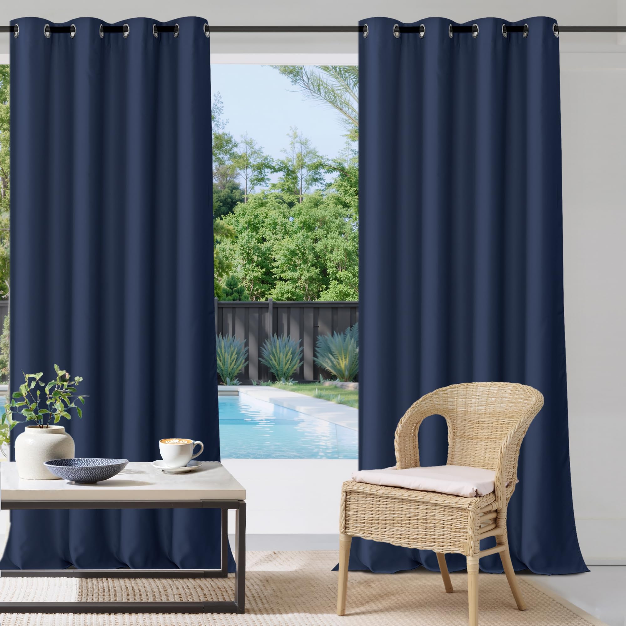 StangH Porch Curtains Waterproof, Patio Blackout Curtains, Grommet Thermal Insulated Outdoor Privacy Drapes for Pergola/Pavilion/Arbor, W52 x L95, Navy Blue, 1 Panel