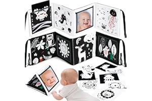 URMYWO Tummy Time Mirror Toys, Visual Stimulation Learning Cards, High Contrast Black and White Baby Toys for Newborn, Soft Baby Book for infant 0-12 Months, Baby Boy Girl Shower Gift Stocking Stuffer