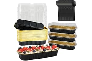 BAKINGPAK Loaf Mini Cake Pans With Lids, 30PCS 6.8OZ 200ML Disposable Mini Aluminum Pans With Lids Individual Cake Pans with Lids Cupcakes Pan for Children Party Graduation Ceremony, Black Gold