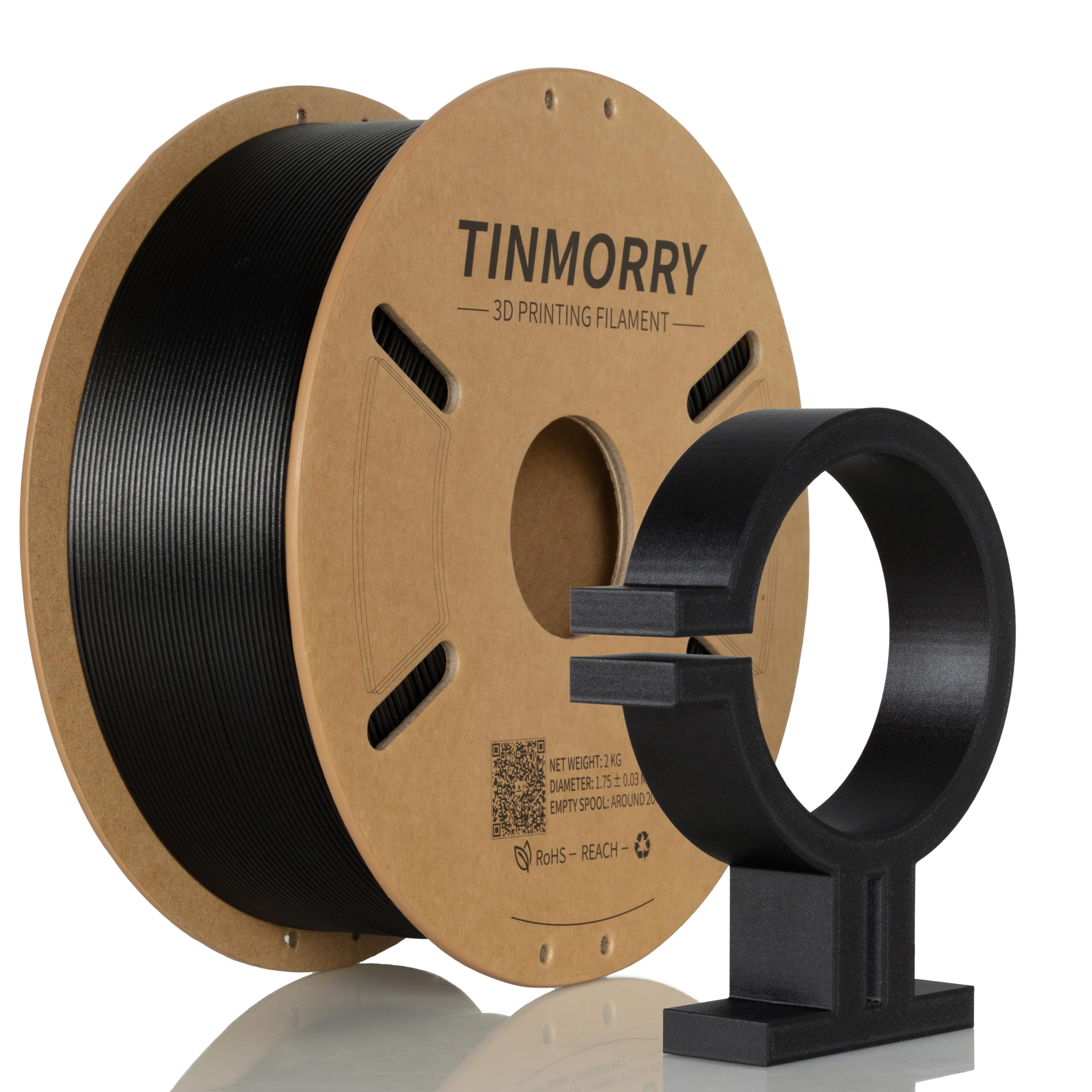 TINMORRY 2 KG Carbon Fiber PETG-Eco Filament 1.75 mm, High-Speed PETG-CF 3D Printing Filament for FDM 3D Printers, 2 KG 1 Spool, Black Image