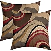 Pack of 2 Burgundy Red Throw Pillow Covers, Geometric Square Cushion Case Set Stripe Brown Grey Decorative Throw Pillows Cases for Couch Sofa Bedroom Living Room, Modern Art Pillowcases, 16x16 Inches