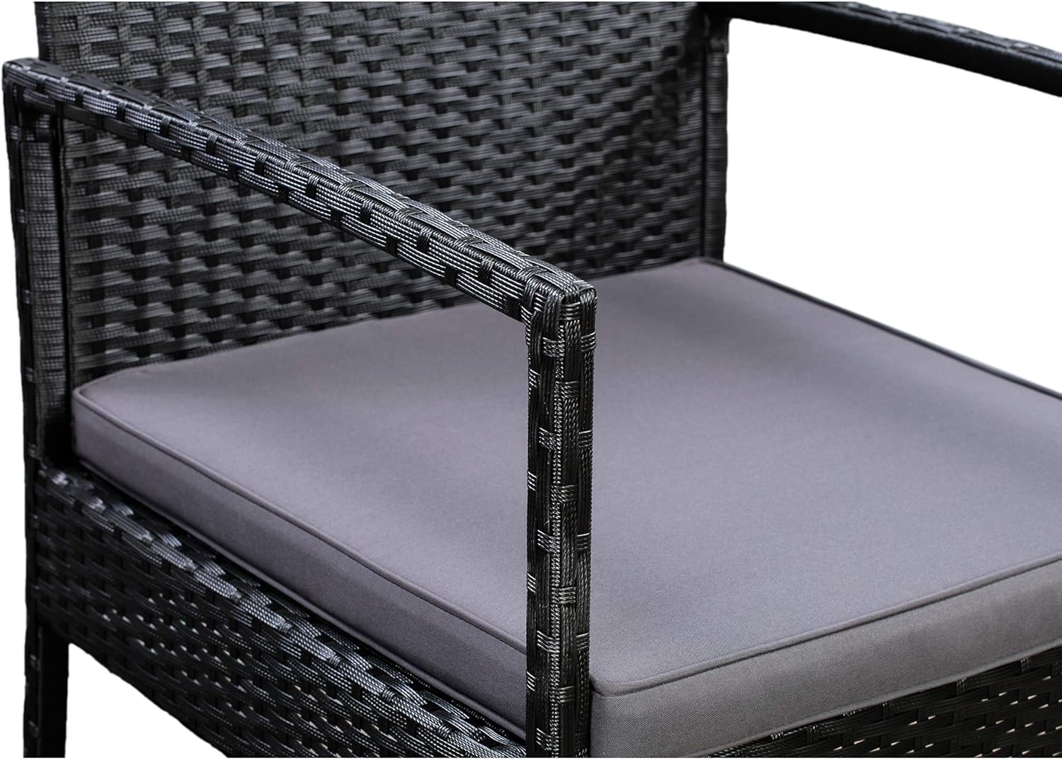 Basics Outdoor Patio Garden Faux Wicker Rattan Chair Conversation Set with Cushion - 3-Piece Set, Black: Garden & Outdoor