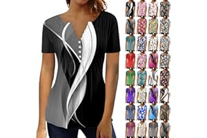EOPUING Womens Button Up Tunic Tops with Leggings, Short Sleeve V Neck T Shirts Dressy Casual Business Blouses Graphic Tees
