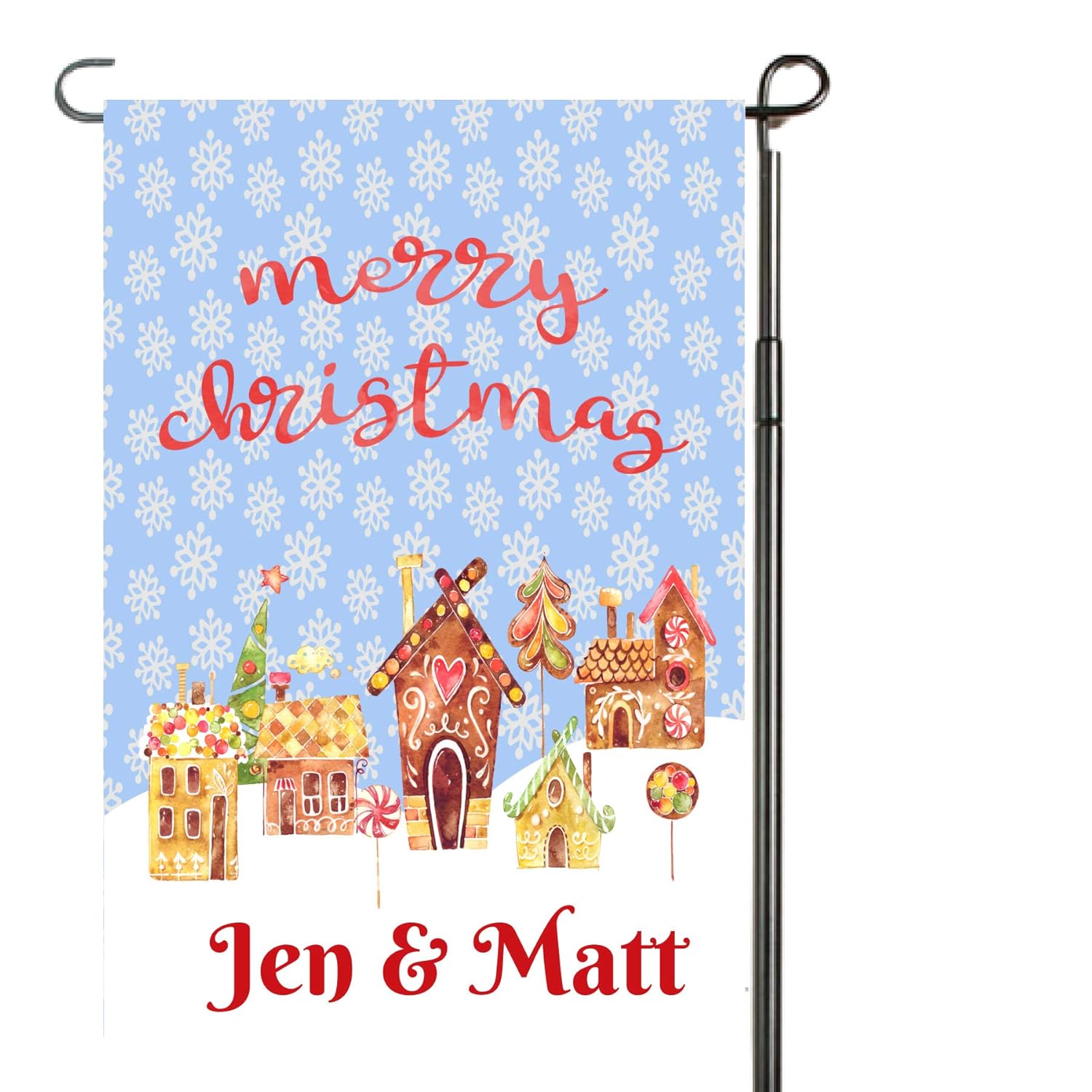 Gingerbread Christmas Village Personalized Garden Flag