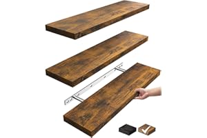 BAYKA Floating Shelves, Wall Mounted Rustic Wood Shelves for Bathroom, Bedroom, Living Room, Shelf for Books/Storage/Decor(Rustic Brown,Set of 3，22.5 inches)