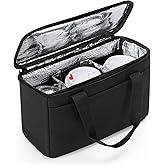 Trunab Reusable 3 Cups Drink Carrier for Delivery with Adjustable Dividers, Insulated Drink Caddy Holder Bag for Take Out, Beverages Carrier Tote with Handle for Outdoors, Patented Design, Black