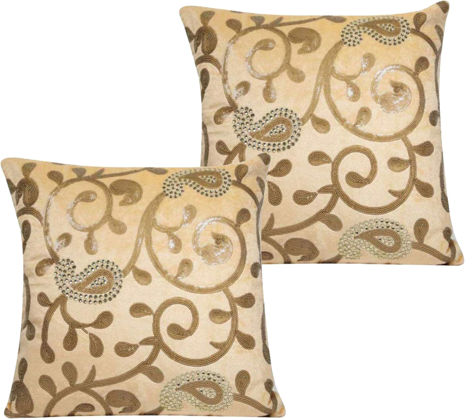 Buy S N TRADERS Velvet 180 TC Cushion Cover, 24 x 24 Inch, Beige, 2