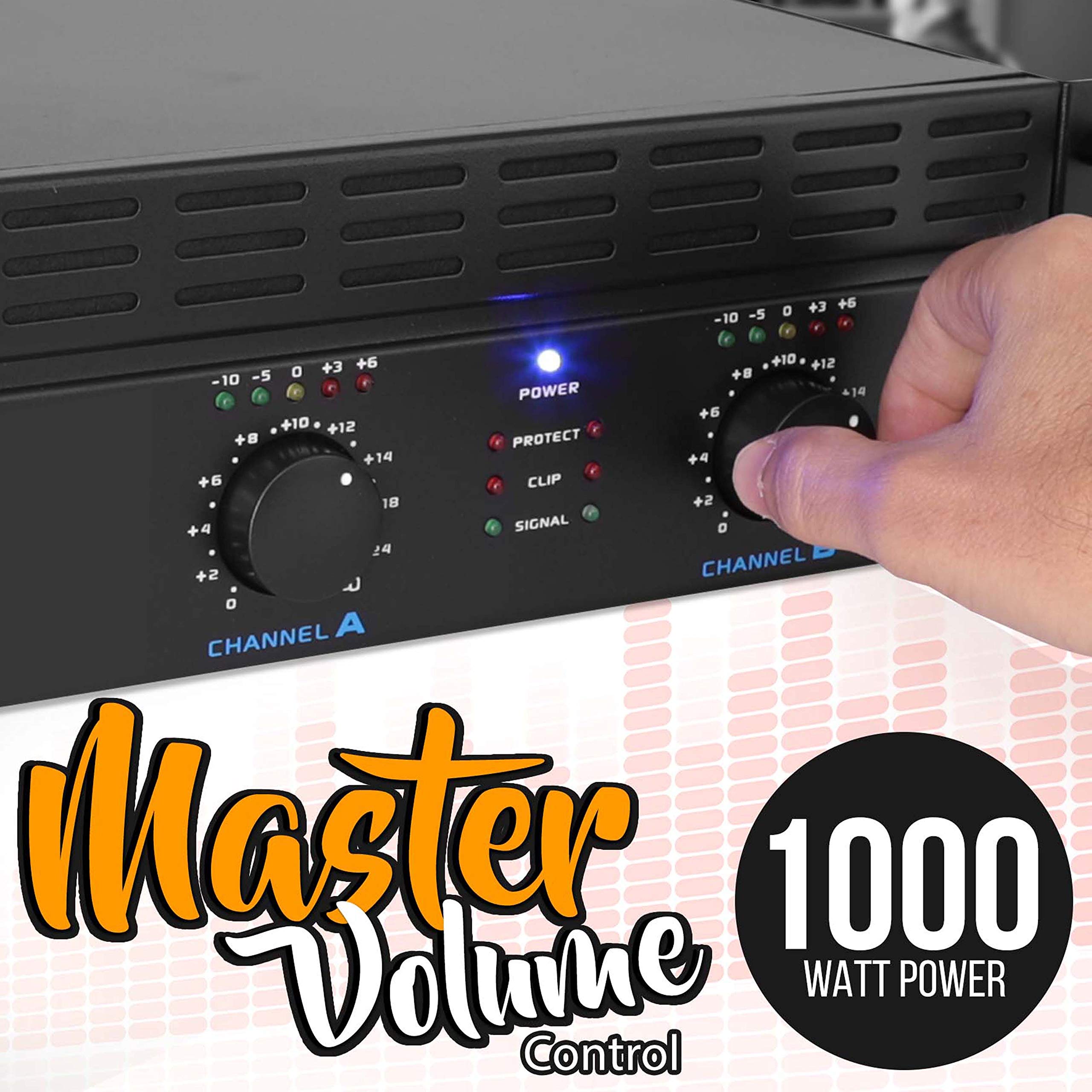 Pyle Professional Audio Bluetooth Power Amplifier - 2-Channel Rack Mount Bridgeable, LED Indicators, Shockproof Binding Posts, Cooling Fans 1000 Watt - PTA1000