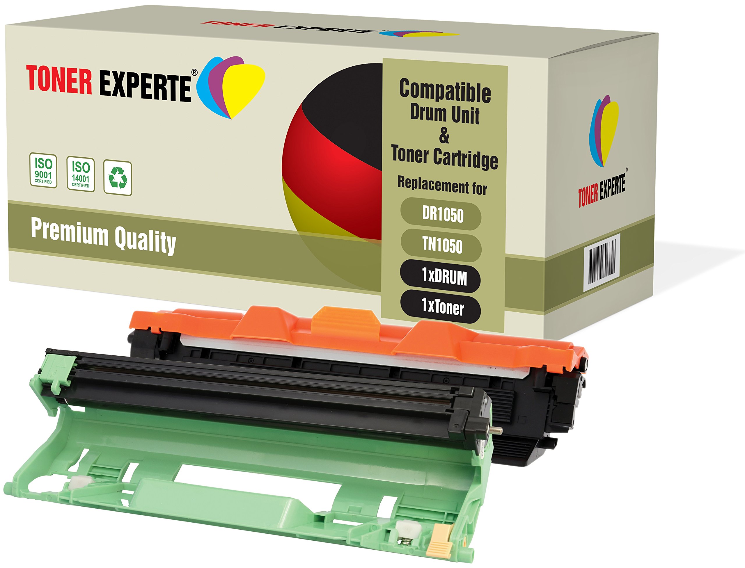 TONER EXPERTE 2-Pack Compatible with DR1050 TN1050 Drum Unit & Toner Cartridge for Brother DCP-1510 DCP-1512 DCP-1610W DCP-1612W HL-1110 HL-1112 HL-1210W HL-1212W MFC-1810 MFC-1910W