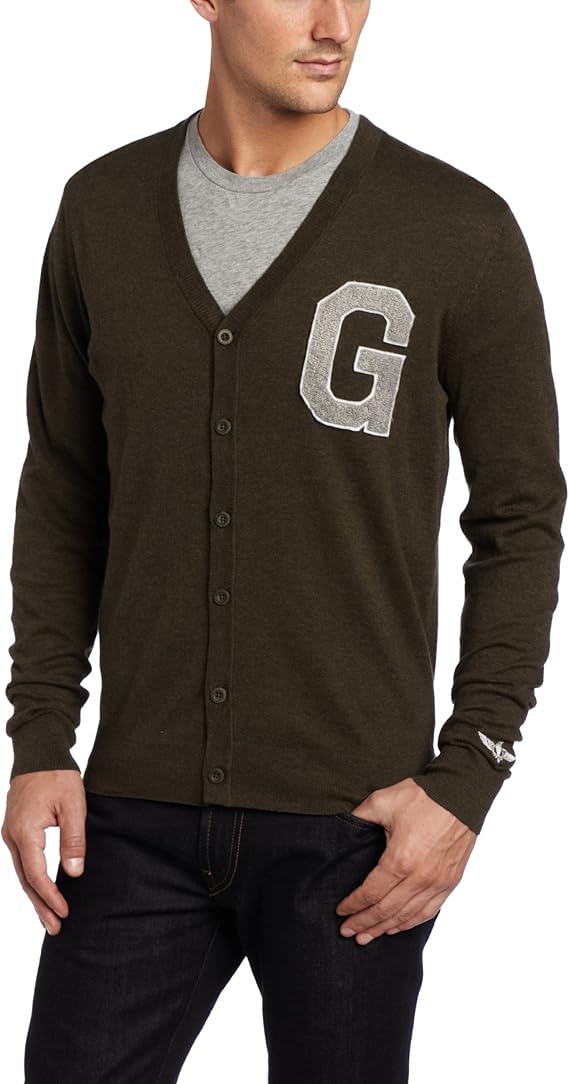 Generra Men's Letterman Cardigan Sweater, Vintage Army, Medium at