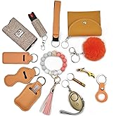 BATUMEYE Gift Keychain Set for Woman with Card Holder, Wristlet Strap, Whistle, Travel Bottle Holder, Bottle Opener