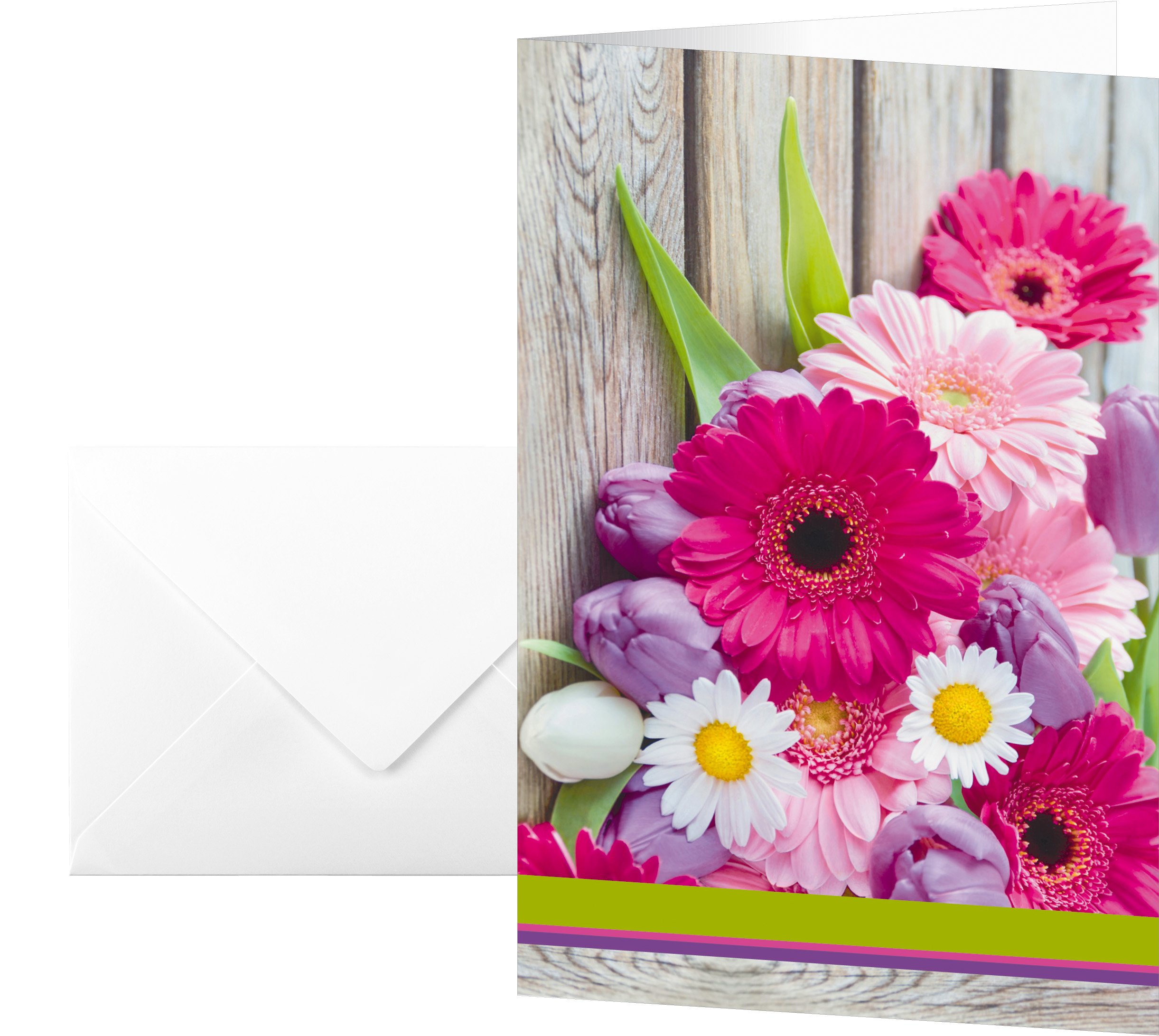 SIGEL DS001 Set of 10 thank you or greeting cards with envelope, flower bouquet design, 2-fold, 11.5 x 17 cm, pink — image 1