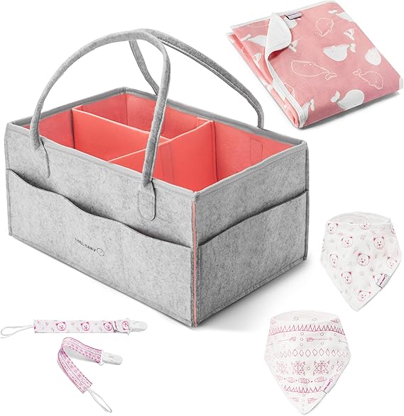 Organizador de pañales – gris y rosa grande bolsa de almacenamiento