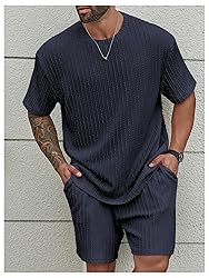 RoseSeek Men's 2 Piece Outfits Textured Drop