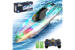 G-Tmarried RC Boat with LED Lights,1 Hour Endurance Remote Control Boat for Pool and Lakes with 2 Rechargeable Batteries, 2.4 GHz RC Boats for Adults and Kids 8-12, Ideal Gifts for Boys and Girls