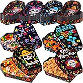 Suttmin 48 Pcs Day of The Dead Paper Trays Dia DE Los Muertos Coffin Treat Boxes Mexican Fiesta Sugar Skull Serving Basket Disposable Snack Food Boats for Halloween Decoration Supplies
