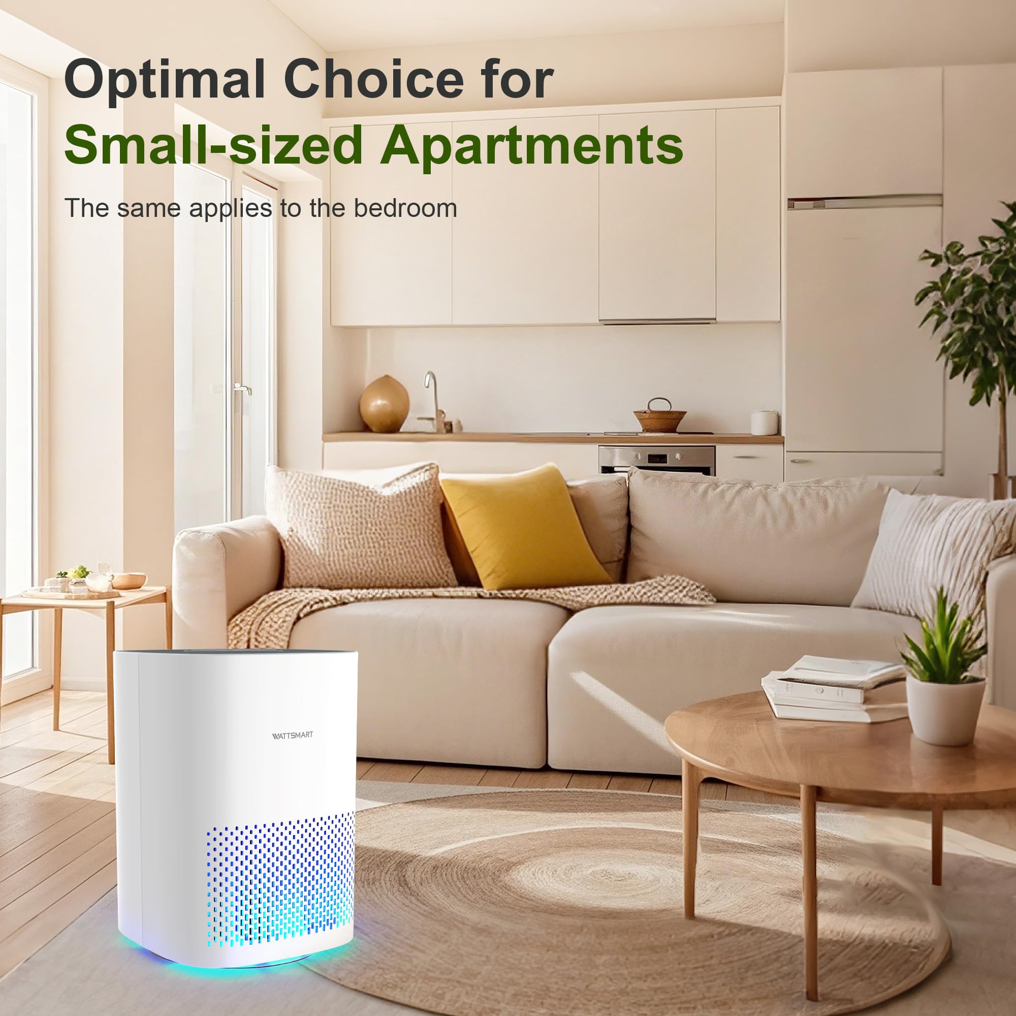 Air Purifier for Home - H13 True HEPA Filter for Home Pets Hair, Remove 99.97% Smoke Pollen Dander Dust, Portable Air Cleaner with 22dB Quiet Sleep Mode for Bedroom Small Place, White