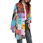 FioraMosaic Women's Patchwork Jacket, Boho Floral Lightweight Spring Fall Coat, Artistic Vintage Bohemian Outerwear