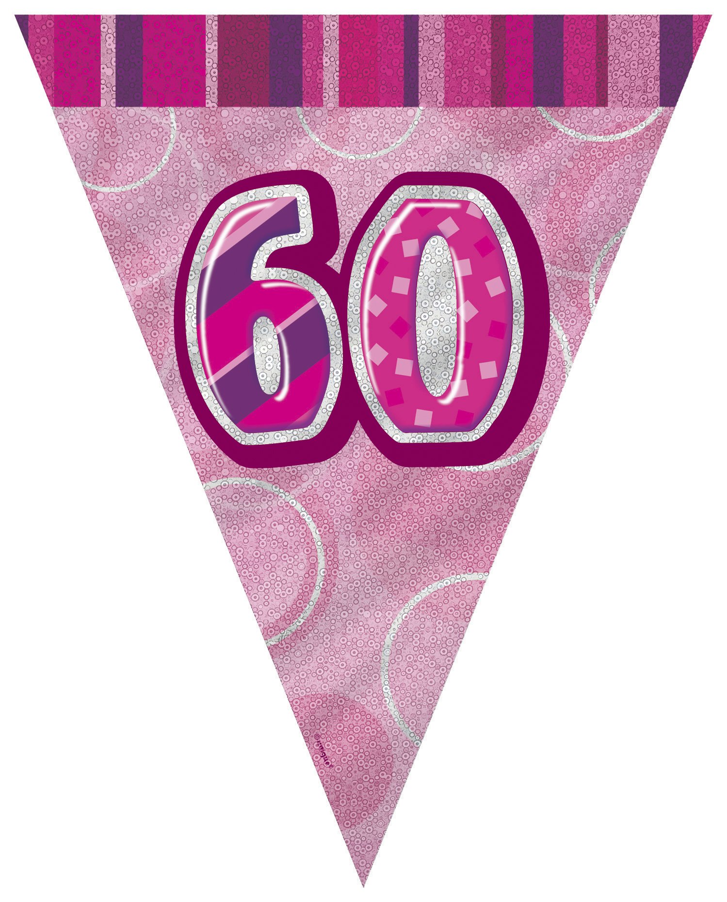 Unique Party 90956 - 9ft Foil Glitz Pink 60th Birthday Bunting Flags