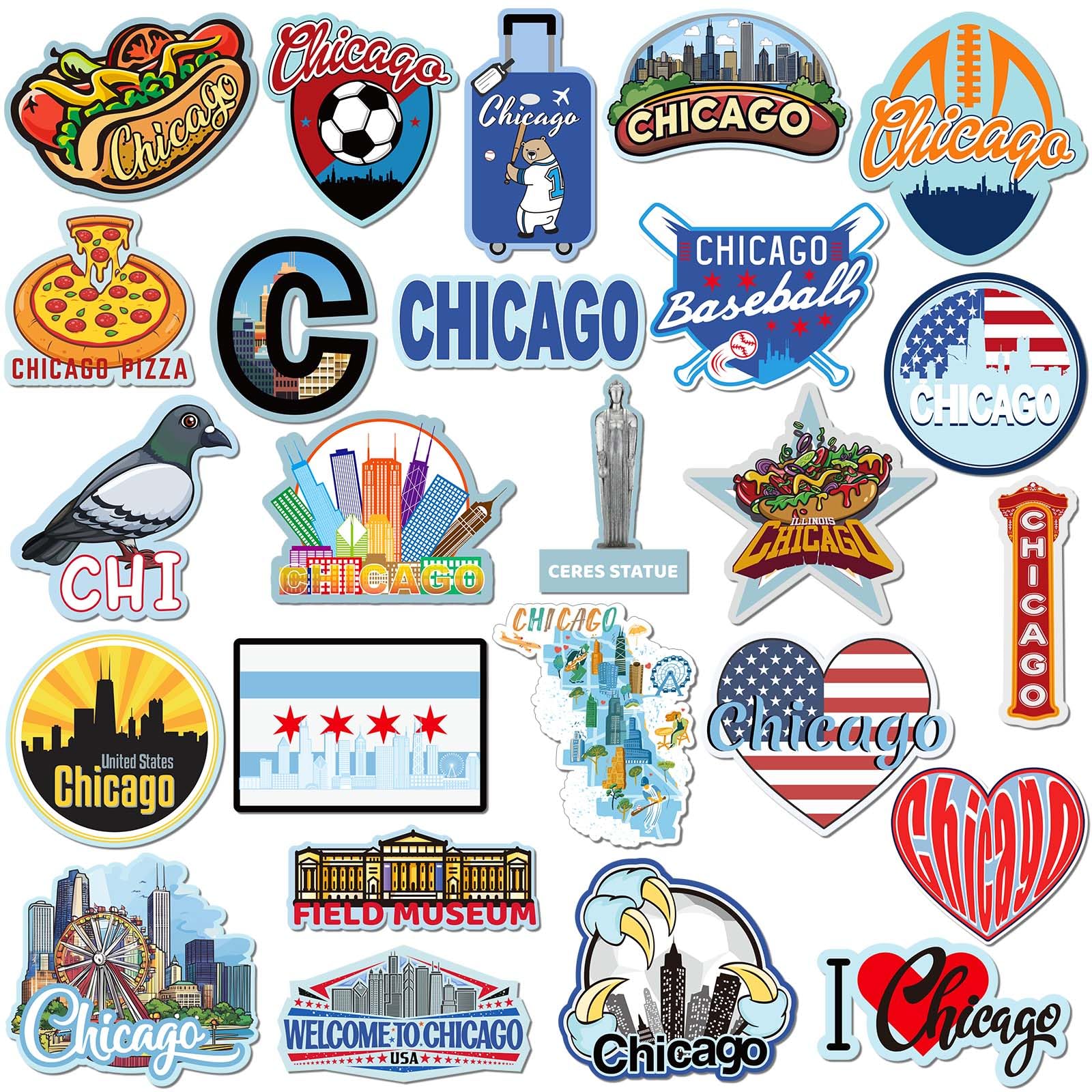 Photo 1 of Fabbay 25 Pcs Chicago Fridge Magnet Magnetic Refrigerator Stickers Chicago Souvenirs Gifts Refrigerator Magnets for Fridge Laptop Locker Home Decoration Accessories