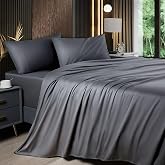 Shilucheng 4 Piece Queen Sheet Sets, Cooling Sheets, Dark Grey | Rayon Derived from Bamboo &amp; Polyester Blend, Deep Pocket Up to 16", Breathable &amp; Soft Bed Sheets, Hotel Silky Bedding Set