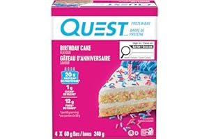 Quest Nutrition Birthday Cake Protein Bar, High Protein, High Fibre, Gluten Free, 20g Protein, 1g Sugar, 4ct